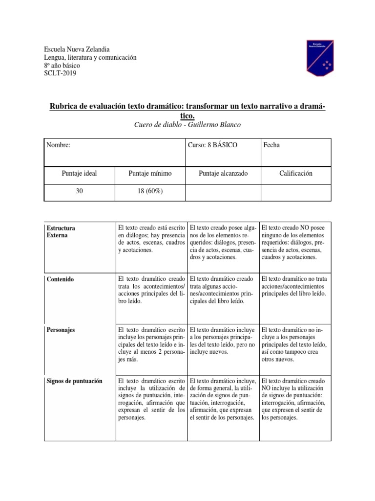 Rubrica para Texto Dramático | PDF