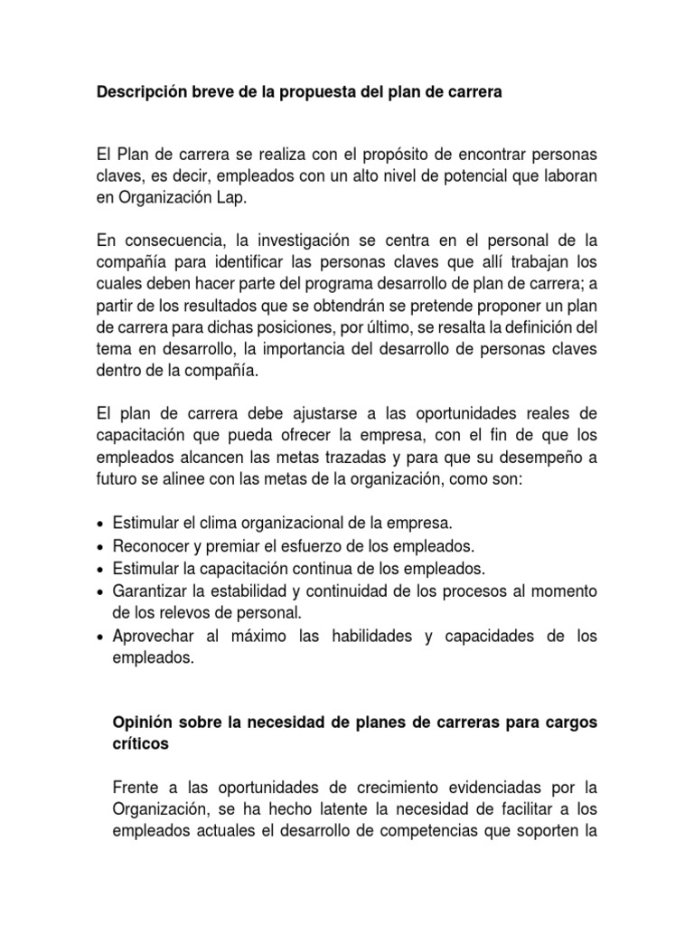 Informe Plan de Carrera | PDF | Liderazgo | Mercado (economía)