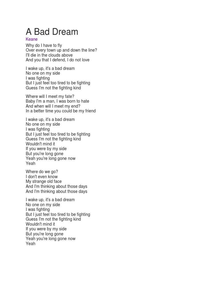 Keane Bad Dream | PDF