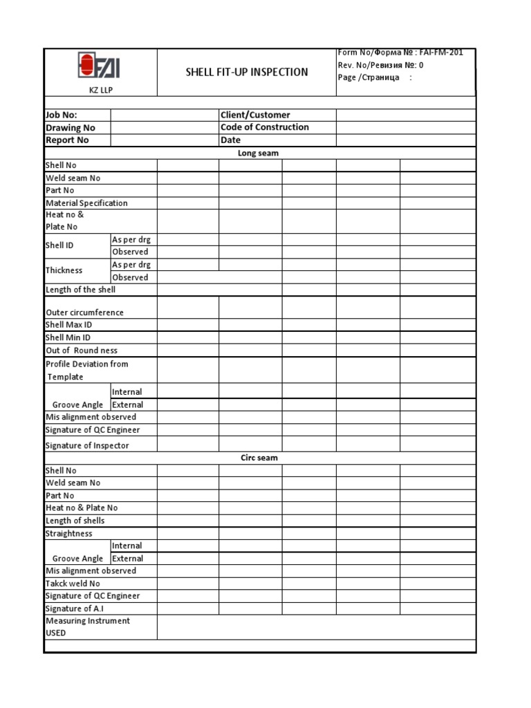 Fit-Up Inspection Report Template | PDF
