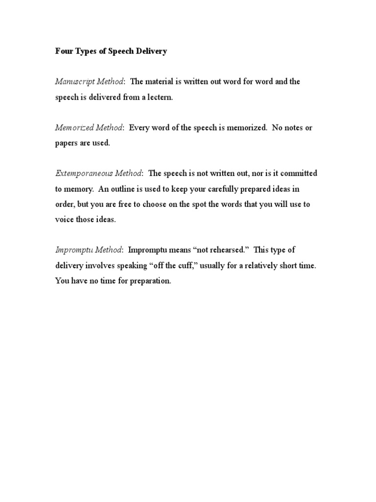 Four Speech Delivery Methods Explained | PDF