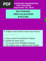 Pre-Licensure Examination For Teachers September 30, 2016: Secondary Specialization English