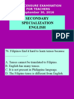 Pre-Licensure Examination For Teachers September 30, 2016: Secondary Specialization English