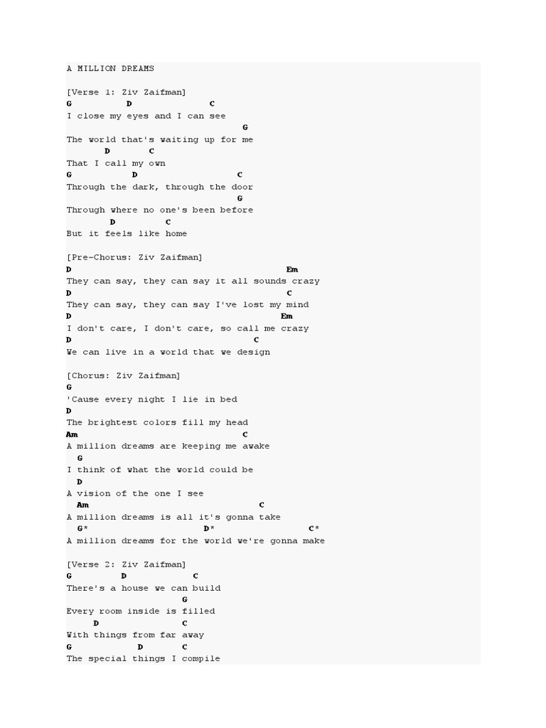 A Million Dreams Pdf Song Structure Recorded Music