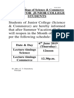 Junior College Students Reopening Notice