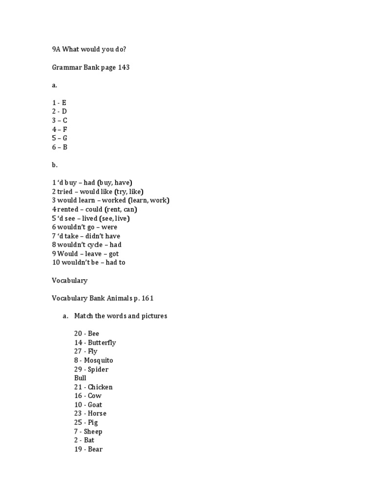 Grammar Bank Answers for 9A, 9B, 9C | PDF | Linguistics