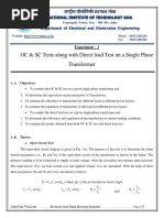 Exp 1: OC and SC Test Along With Direct Load Test On A Single Phase Transformer