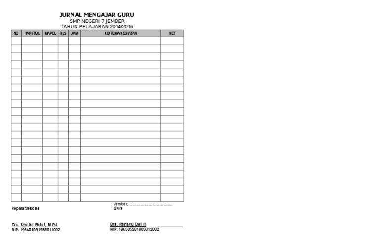 CONTOH FORMAT Jurnal Mengajar Guru | PDF