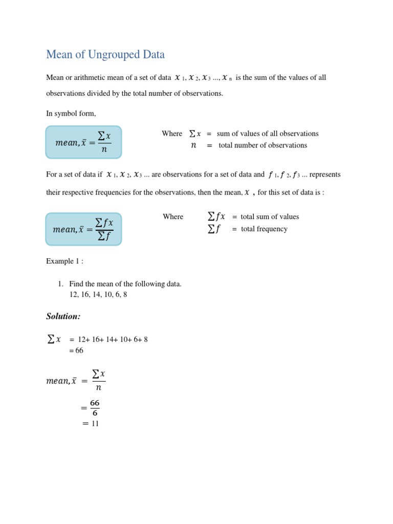 Mean of Ungrouped Data | PDF | Mode (Statistics) | Arithmetic Mean