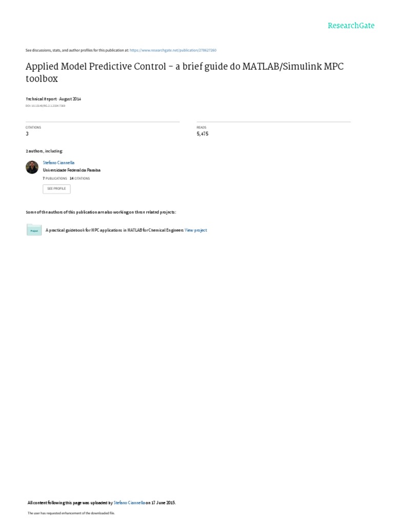 Applied Model Predictive Control - A Brief Guide Do MATLAB/Simulink MPC ...