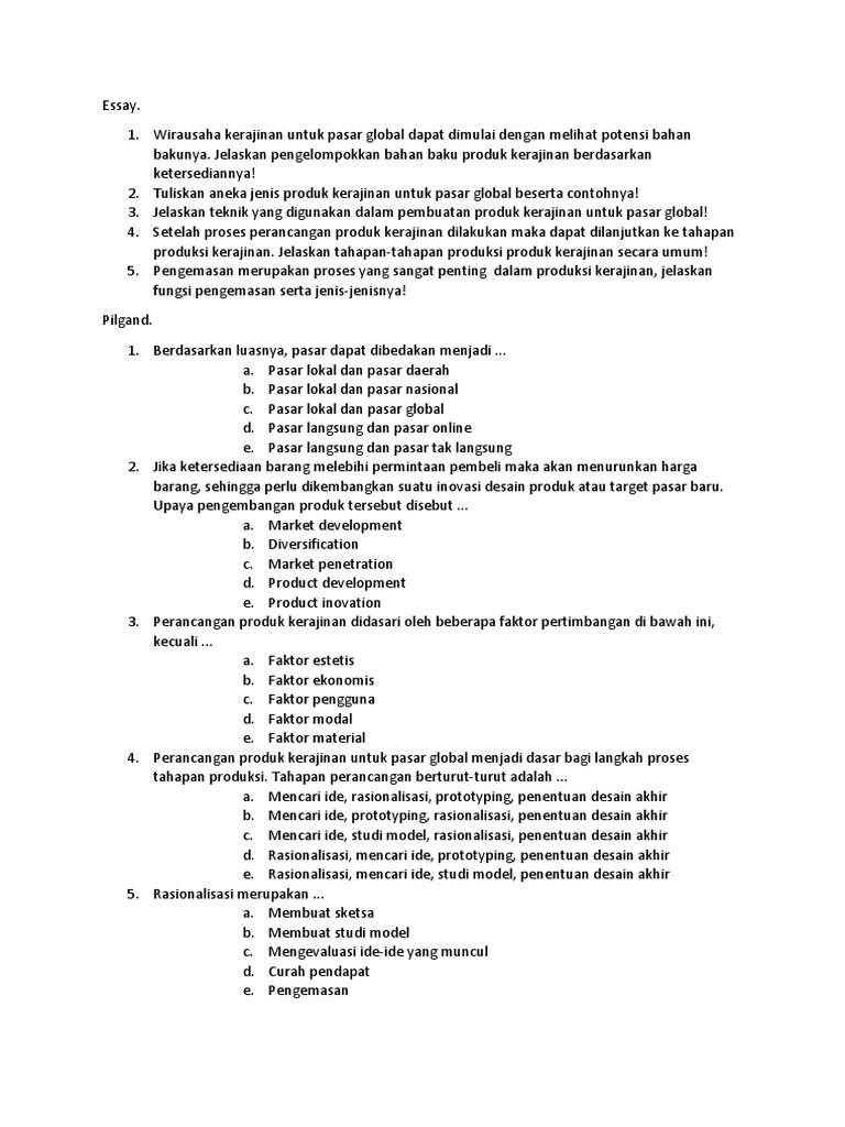Soal Xii Pasar Global