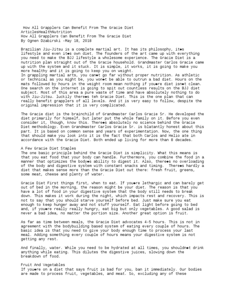 Gracie Diet PDF Brazilian Jiu Jitsu Vegetables