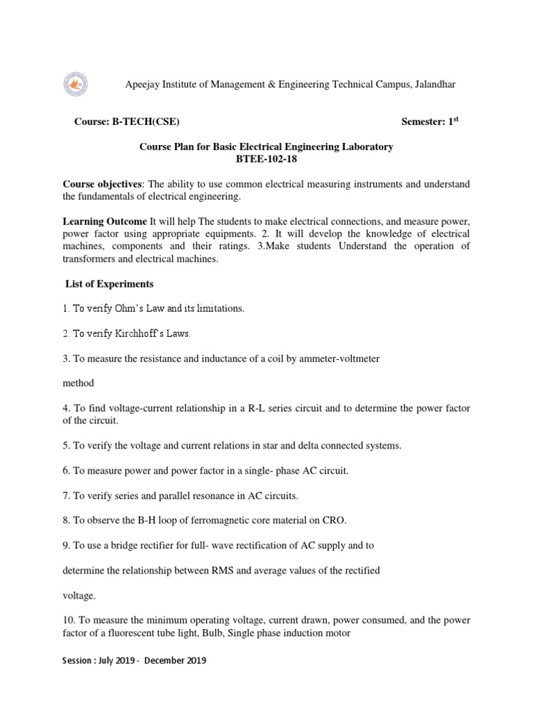 B-Tech Electrical Lab Guide | PDF | Technology & Engineering
