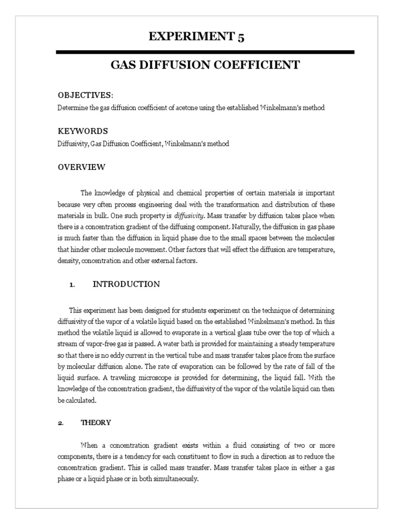 Determining the Gas Diffusion Coefficient of Acetone Using Winkelmann's