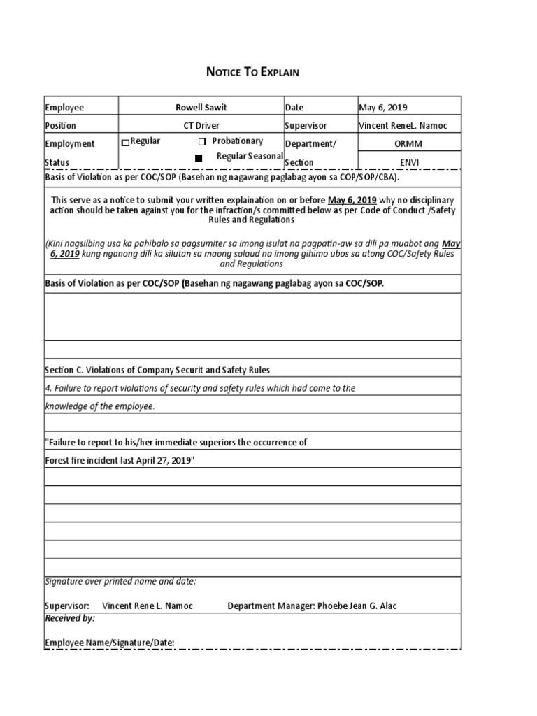 Disciplinary Action Notice for Employee Violation | PDF | Government ...