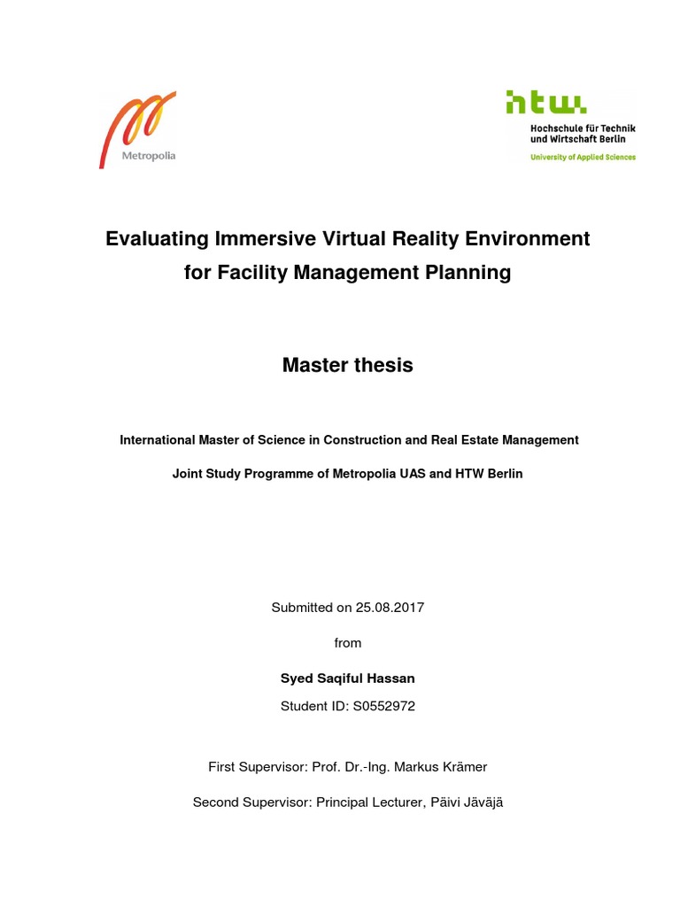 Evaluating Immersive Virtual Reality Environment For Facility Management Planning Virtual Reality Building Information Modeling