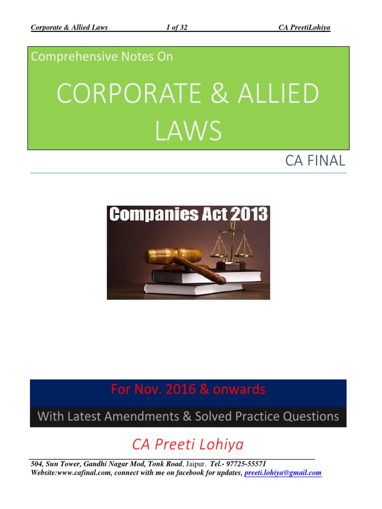 Corporate Allied Laws Ca Final Pdf Board Of Directors Loans