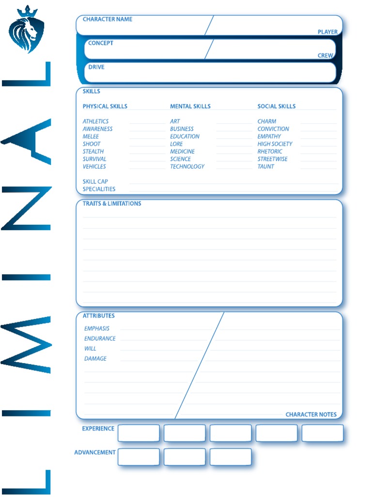 Liminal Character Sheet | PDF