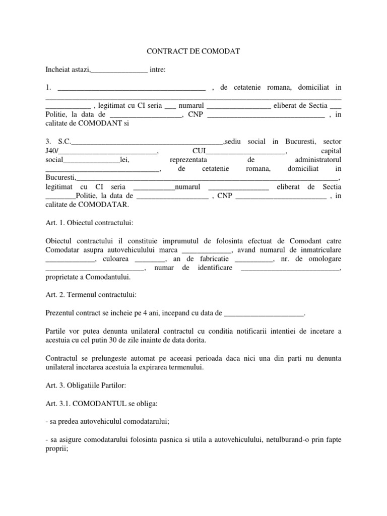 Contract De Comodat Auto Pdf : Contract de comodat (imprumut de ...