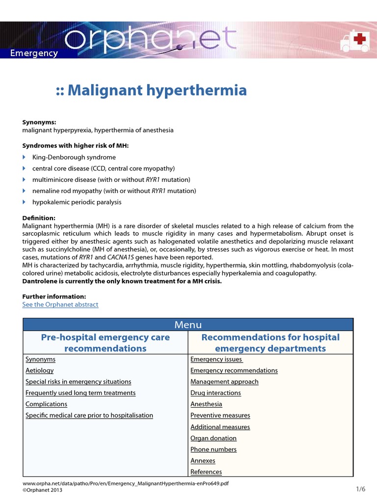 Malignant Hyperthermia PreHospital Emergency Care