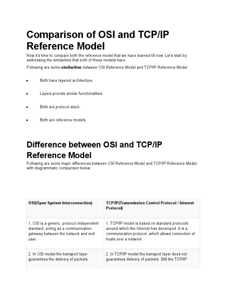 OSI vs TCP/IP: Key Differences | PDF | Internet Protocol Suite | Osi Model