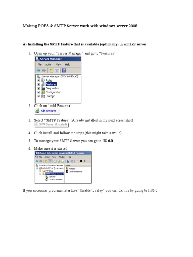 Making POP3 & SMTP Server Work With Windows Server 2008 | PDF