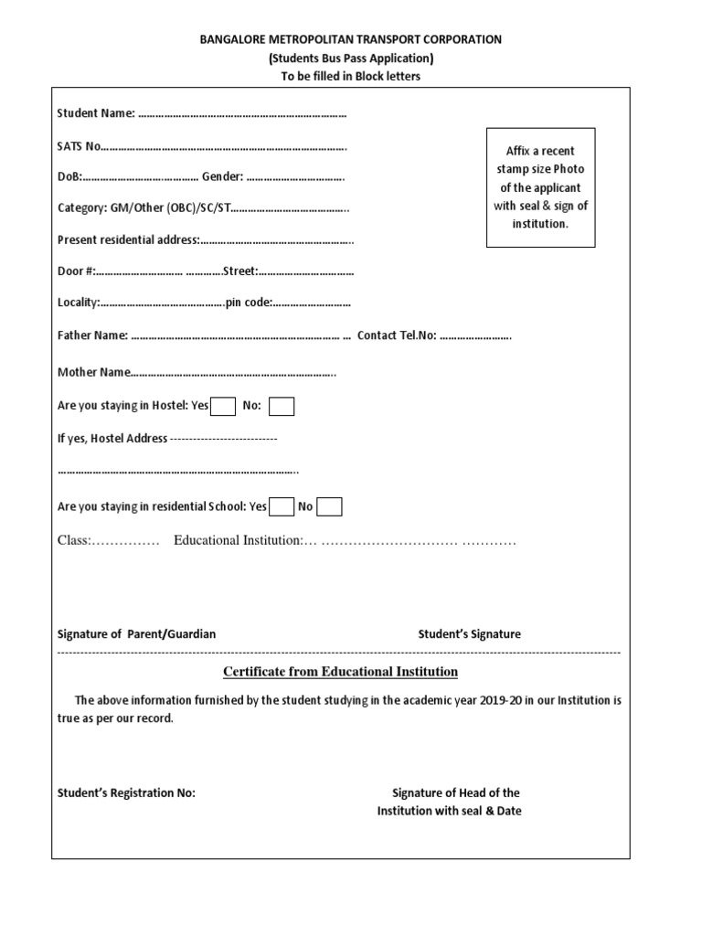 Bangalore Student Bus Pass Application | PDF | Career & Growth | Sports ...