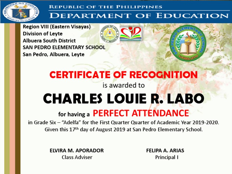 Certificate of Perfect Attendance PDF