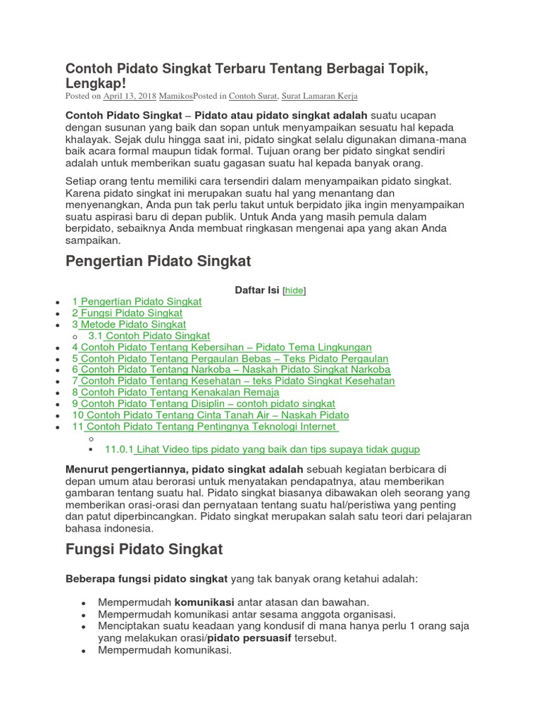 Contoh Pidato Singkat Terbaru Tentang Berbagai Topik