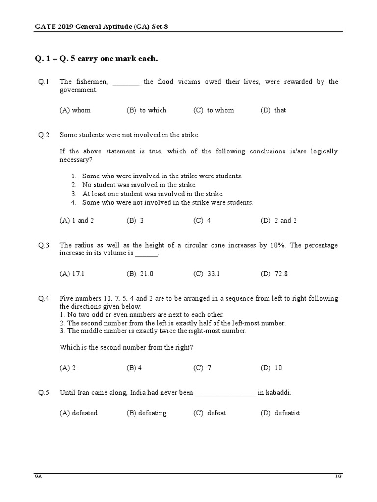 GATE 2019 General Aptitude & Geology Questions | PDF | Nuclear Magnetic ...