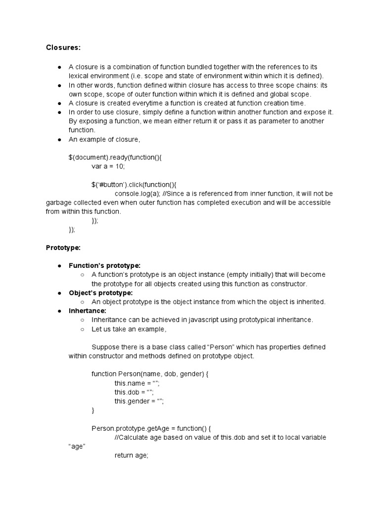 Closures:: Prototype: Function's Prototype | PDF | Inheritance (Object ...