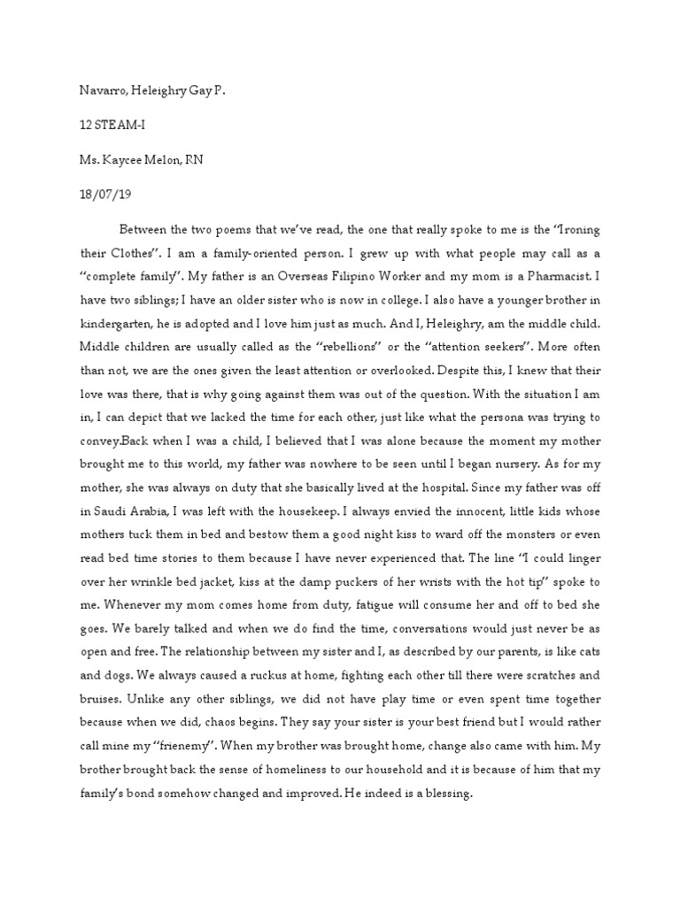 Ironing Their Clothes Essay PDF