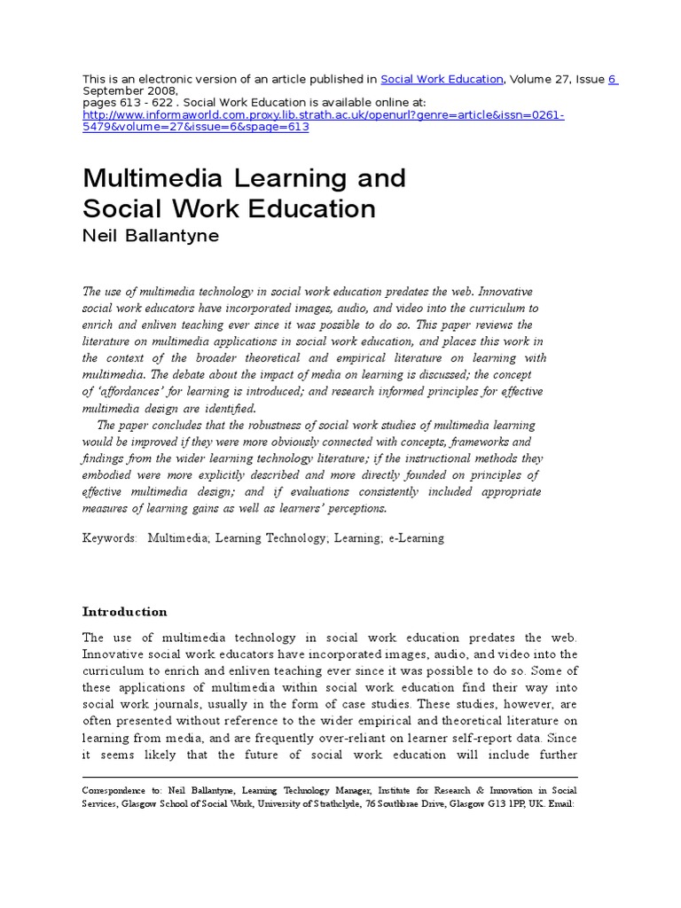 Multimedia in Social Work Education | PDF | Multimedia | Educational ...
