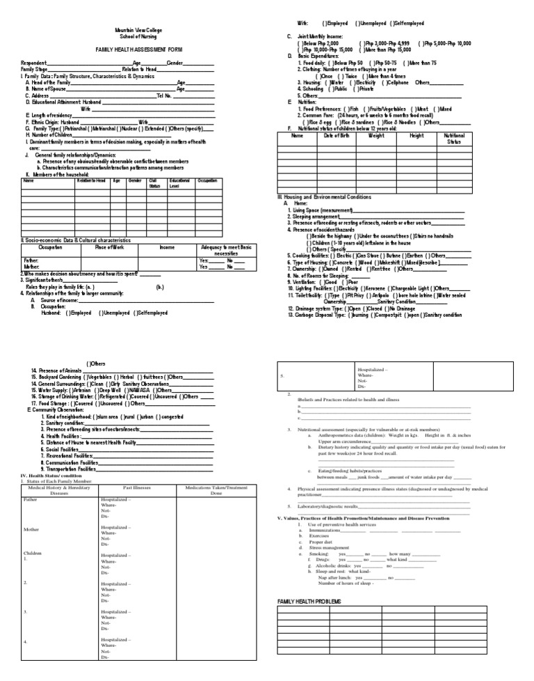 Family Health Assessment Form | PDF | Foods | Eating