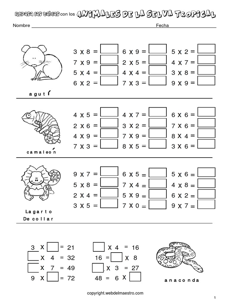 Ejercicio Tabla Del 4 Ejercicios de Tablas de Multiplicar | PDF | Naturaleza