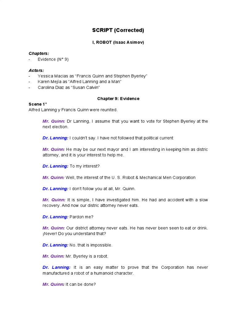 SCRIPT (Corrected) : I, ROBOT (Isaac Asimov) | PDF