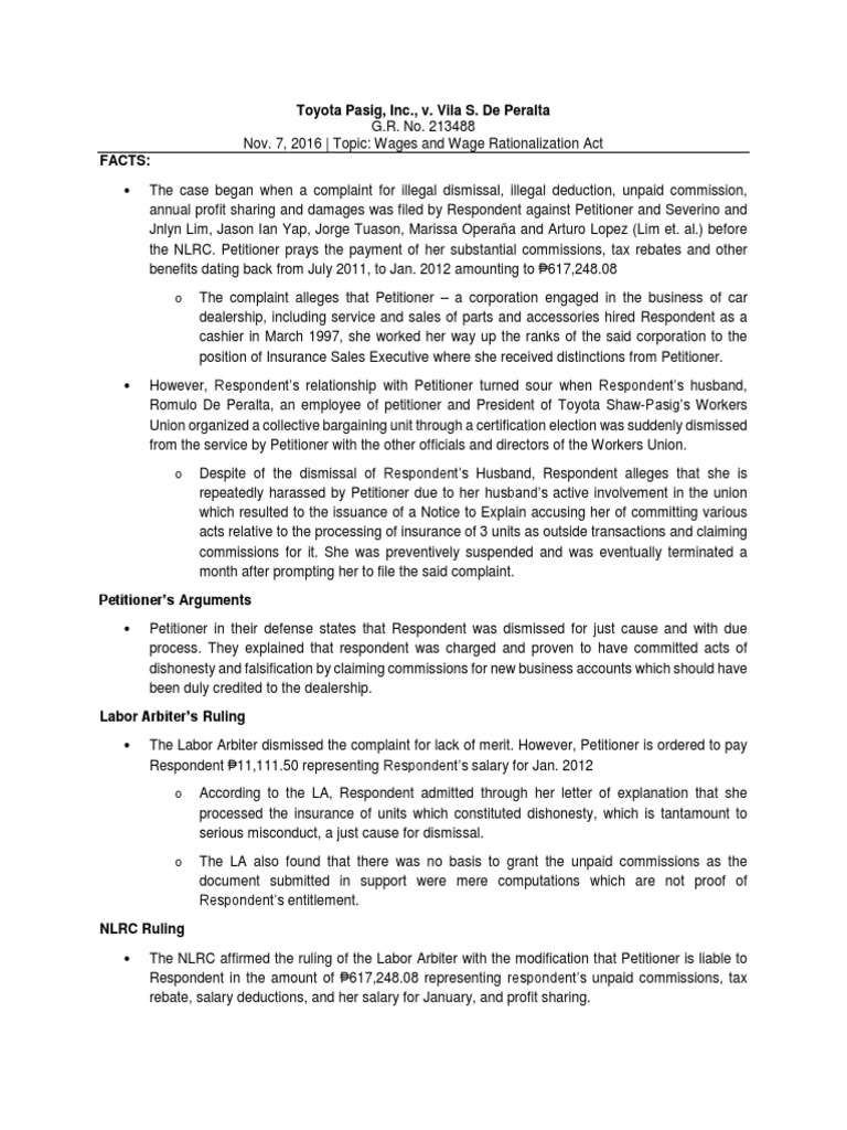Toyota Pasig v. de Peralta Wages and Wage Rationalization Act PDF
