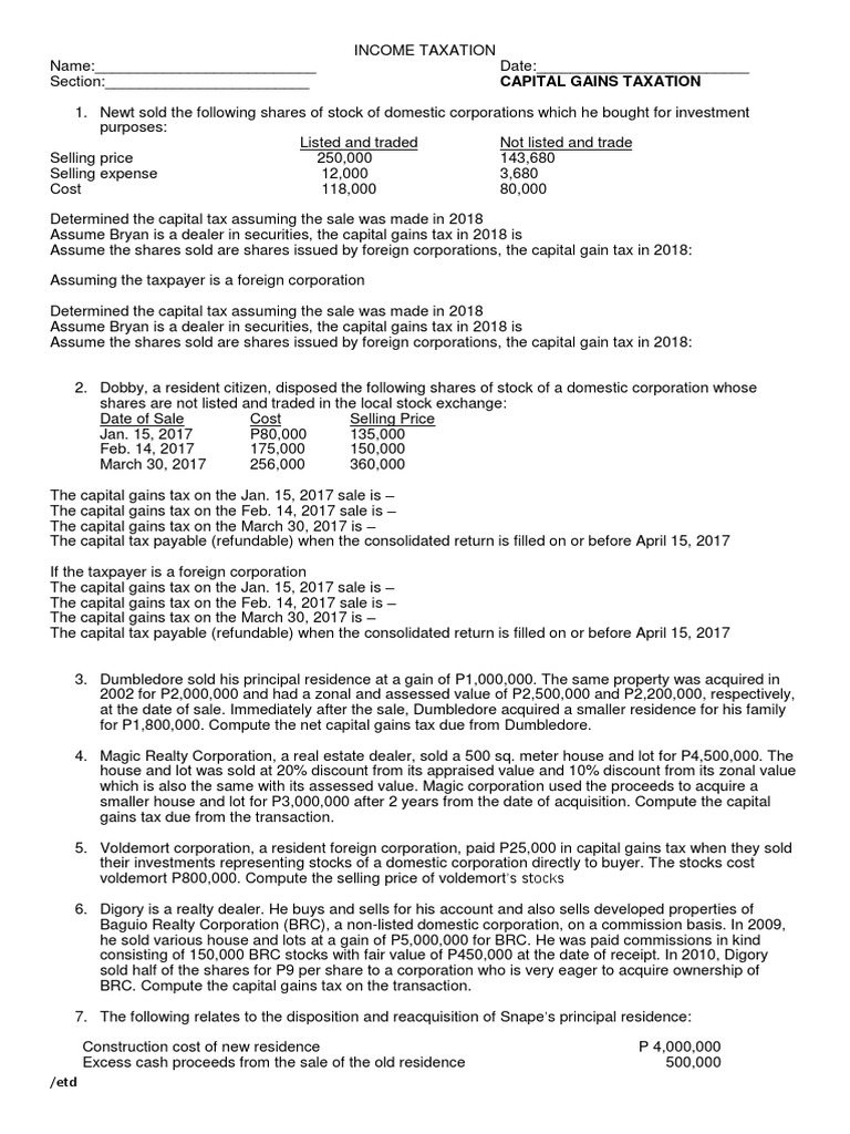 Capital Gains Tax PDF Capital Gains Tax Stocks