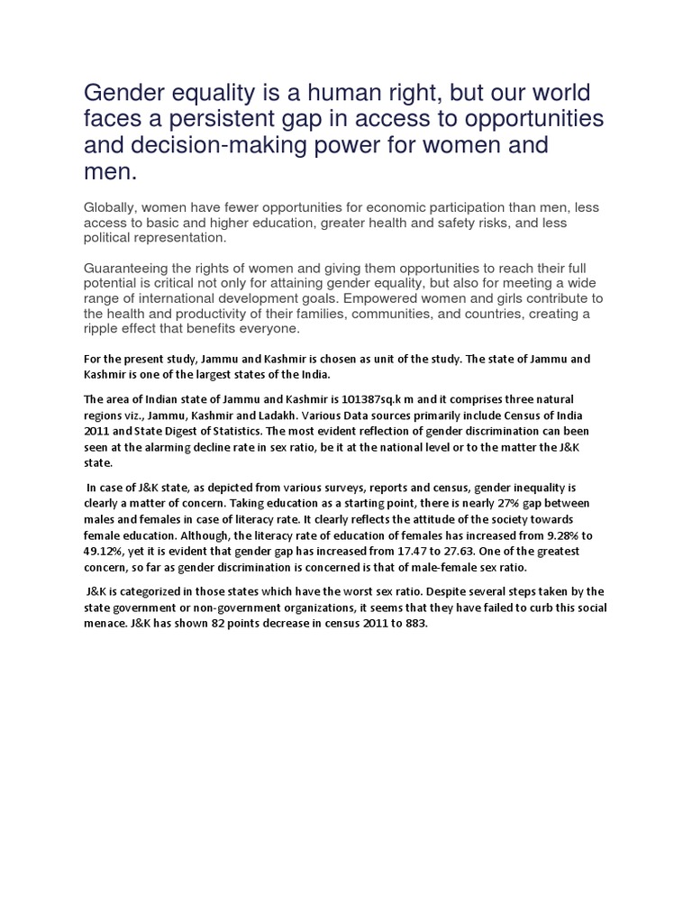 Gender Inequality in Jammu and Kashmir | PDF | Sexism | Gender Inequality