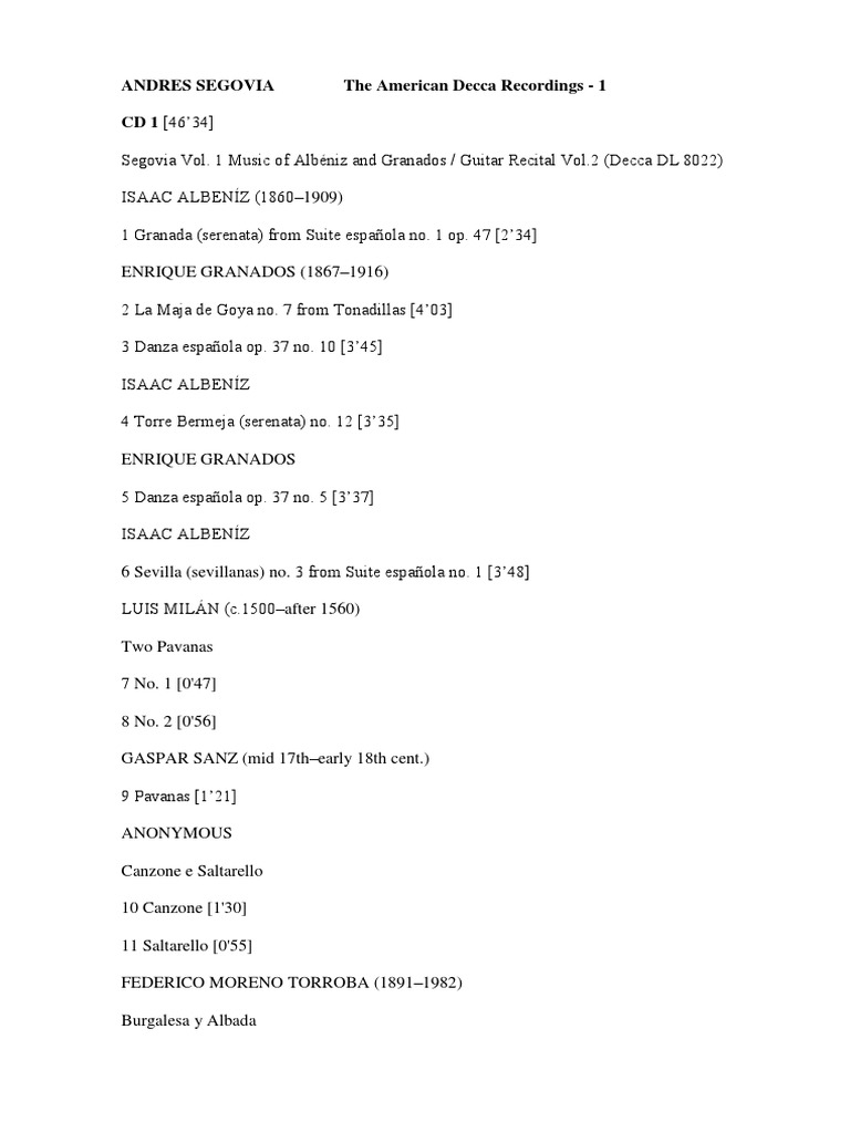 Andres Segovia American Recordings 1 | PDF | Suite (Music