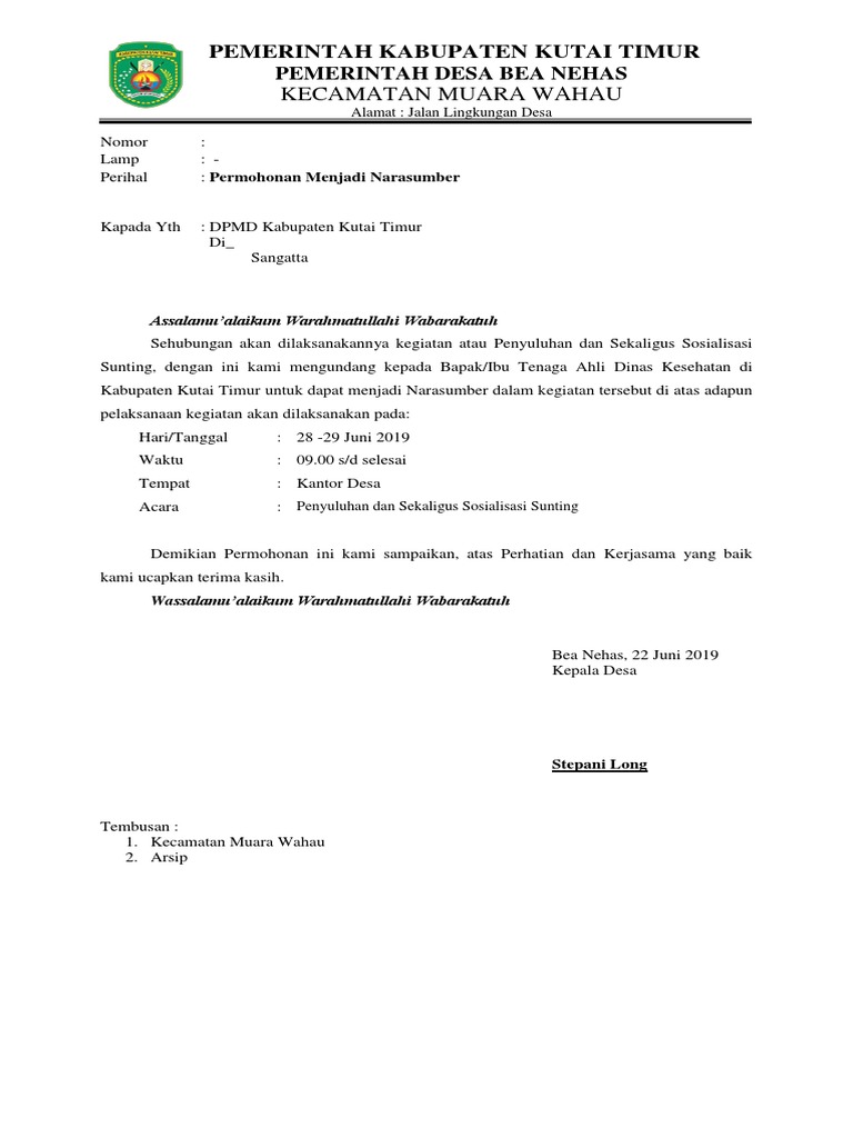 Surat Permohonan Narasumber Stunting Pdf