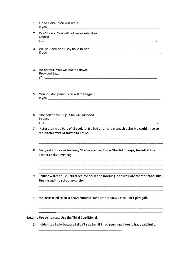 Rewrite Conditional Sentences Practice