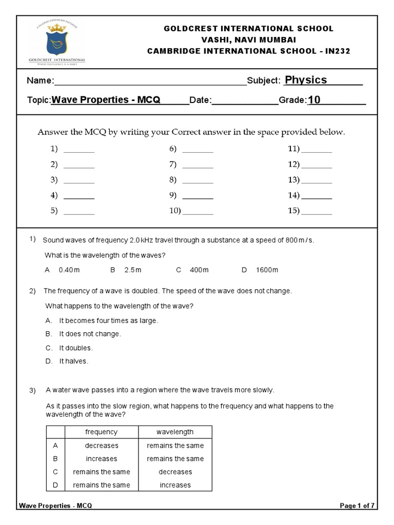 Wave Properties and Light MCQs | PDF | Reflection (Physics) | Waves