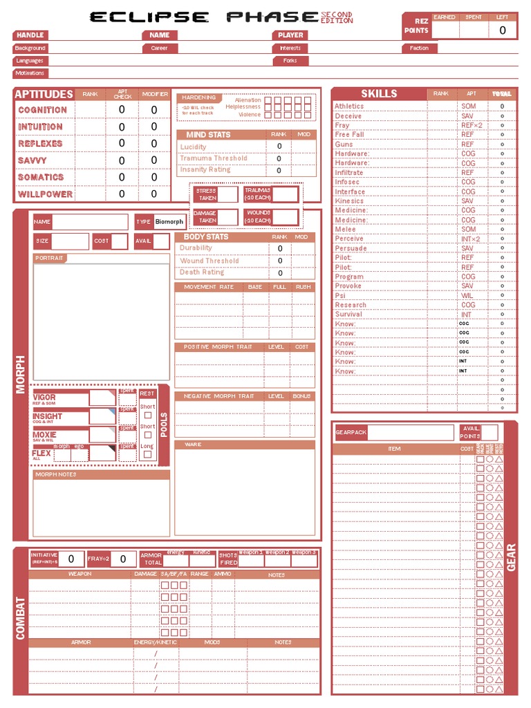 Eclipse Phase 2E Character Sheet | PDF | Leisure | Sports