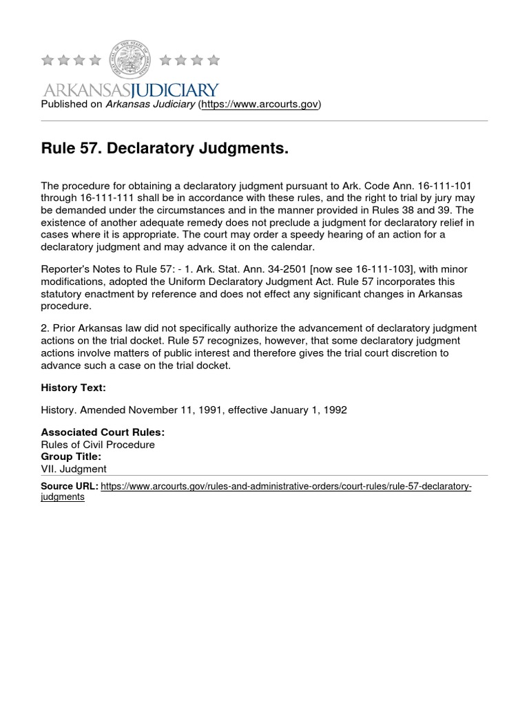 Arkansas Rule 57: Declaratory Judgments | PDF