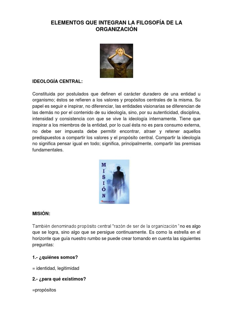 Elementos Que Integran La Filosofía De La Organización