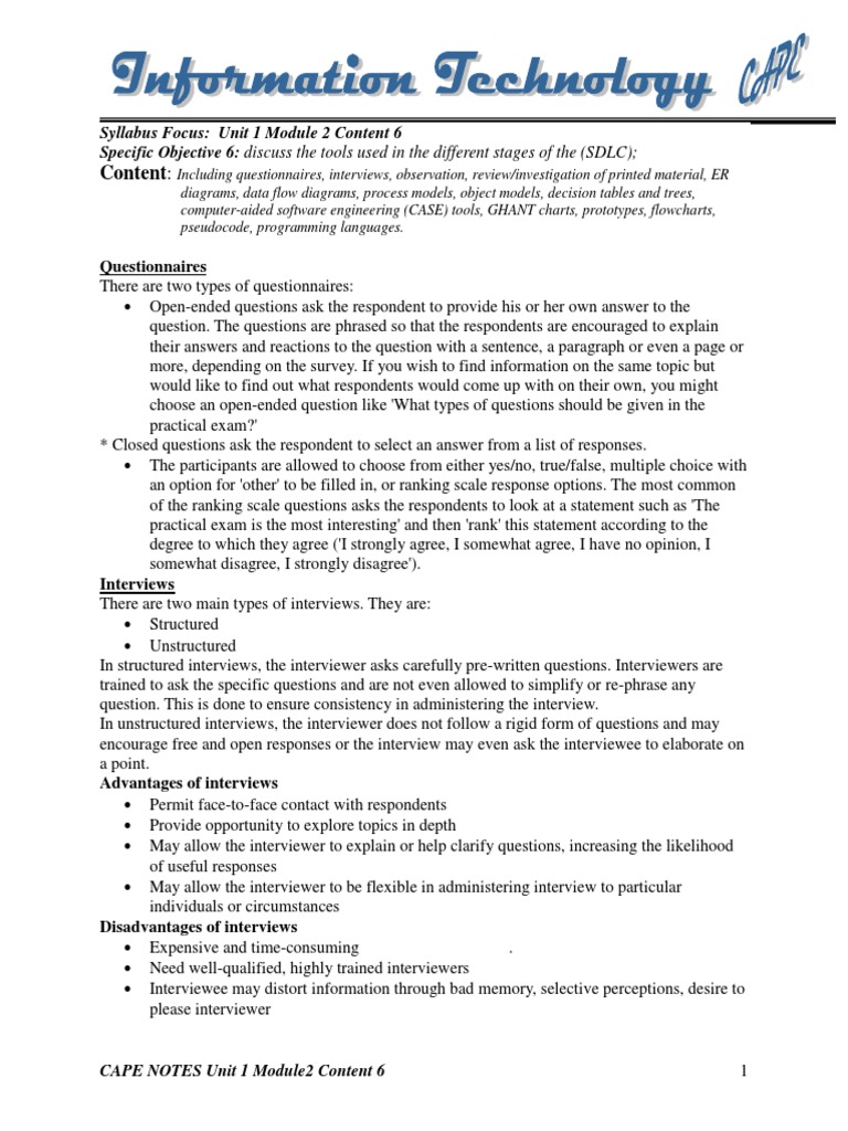 CAPE IT Unit 1 Module 2 Overview | PDF | Question | Questionnaire