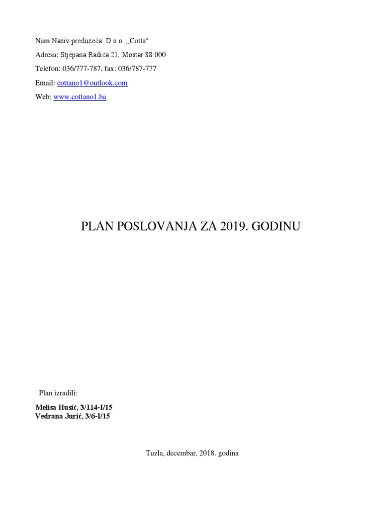 PiAP-plan Poslovanja | PDF