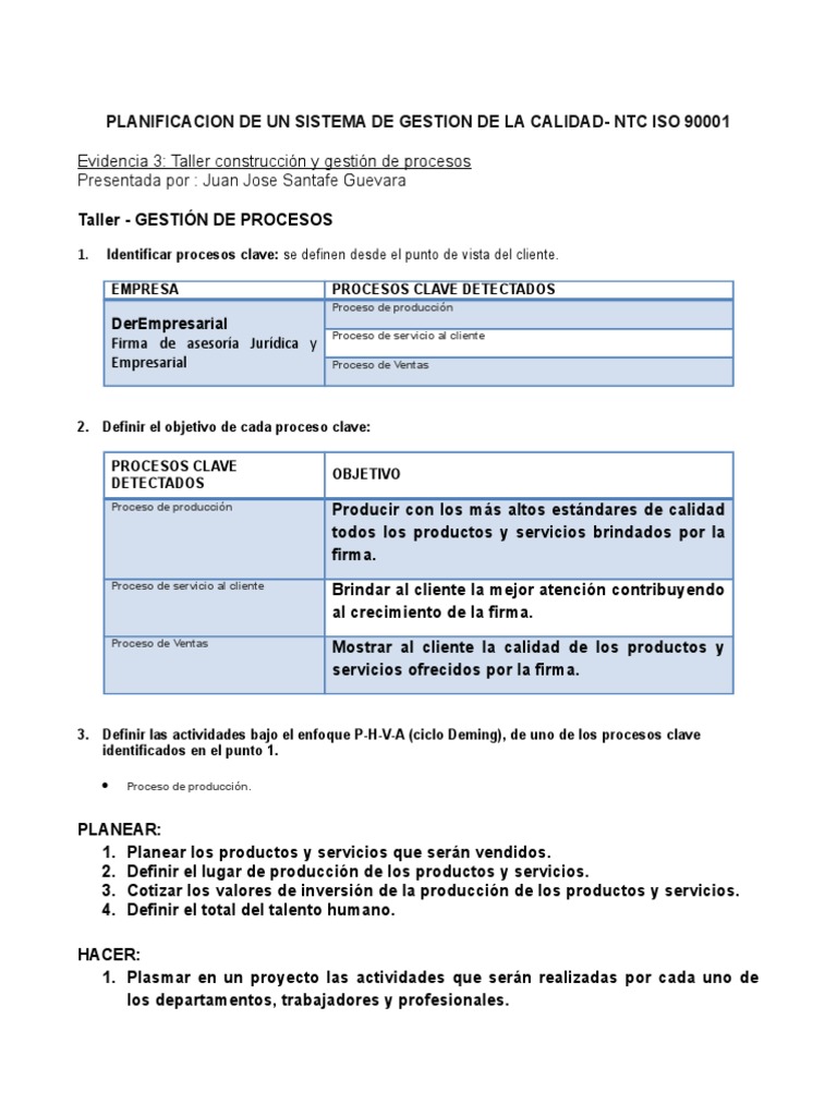 Planificación de Calidad ISO 9001 | PDF | Calidad (comercial ...