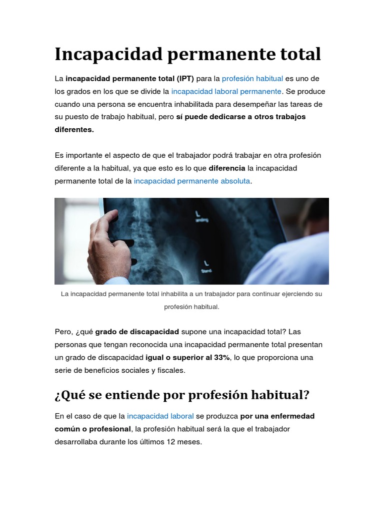 Incapacidad permanente total: ¿Qué se entiende por profesión habitual